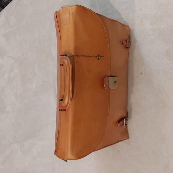 Vintage Genuine Distressed Tan Leather Portfolio Mens Briefcase - Picture 3 of 16